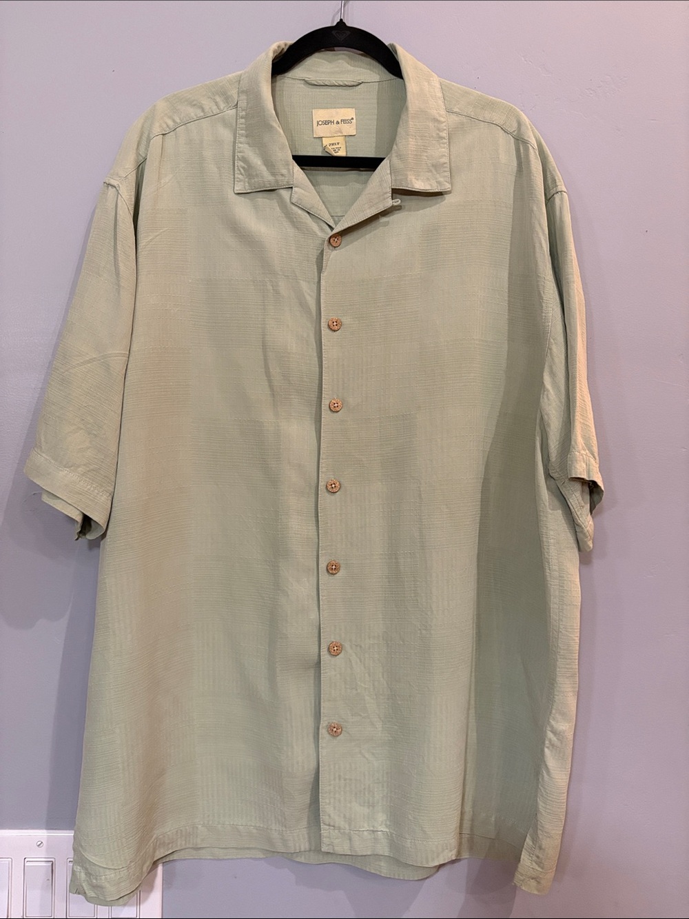 Joseph & Feiss 2XLT 100% Silk Sage Green Hawaiian Camp Shirt